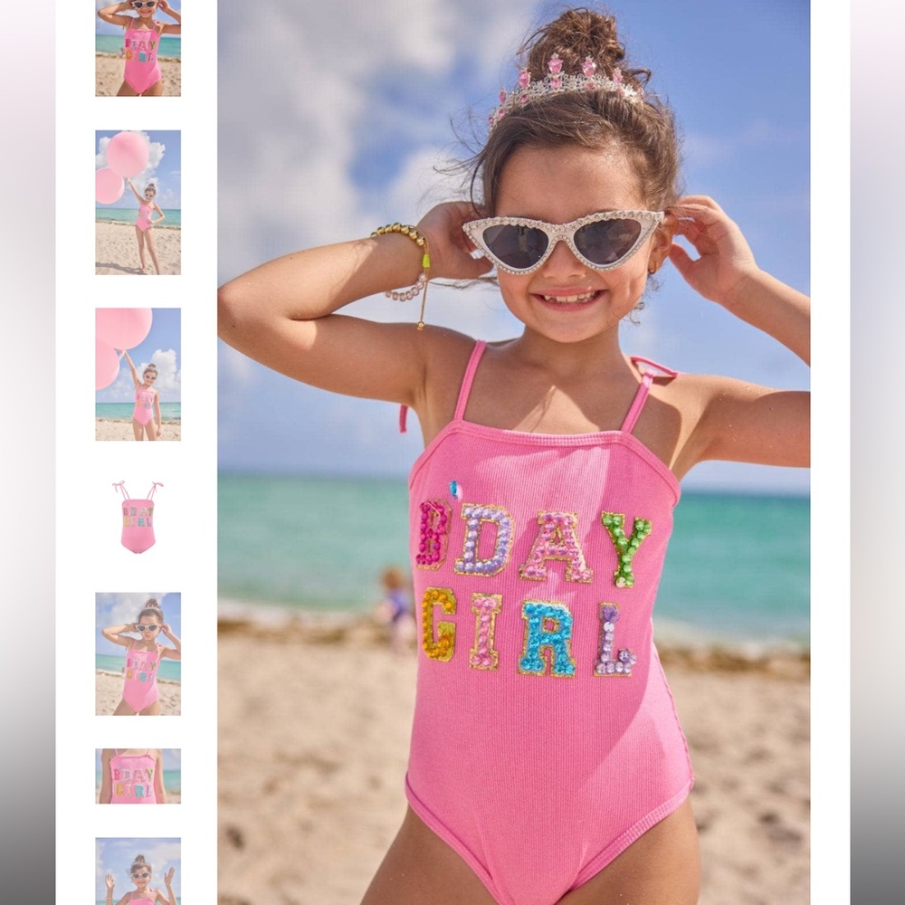 Pink 'Bday Girl' Girls Swimsuit